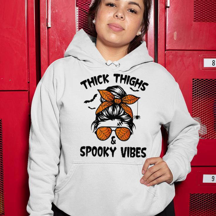 Messy Bun Thick Thighs And Spooky Vibes Halloween Women Women Hoodie Funny Gifts