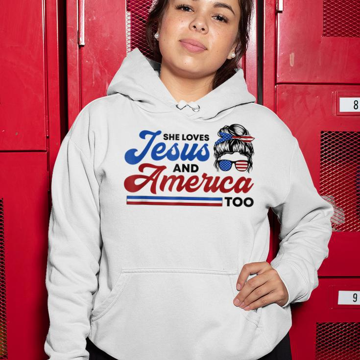 She Loves Jesus And America Too 4Th Of July Proud Christians Women Hoodie Funny Gifts