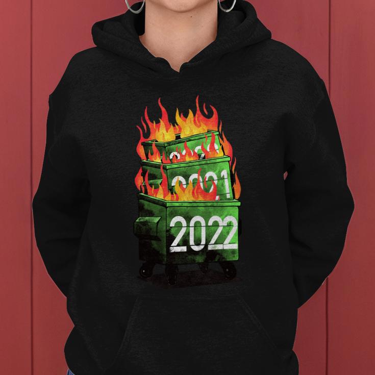 2022 Double Dumpster Fire 2022 Big Trash Can Burned Meme Women Hoodie