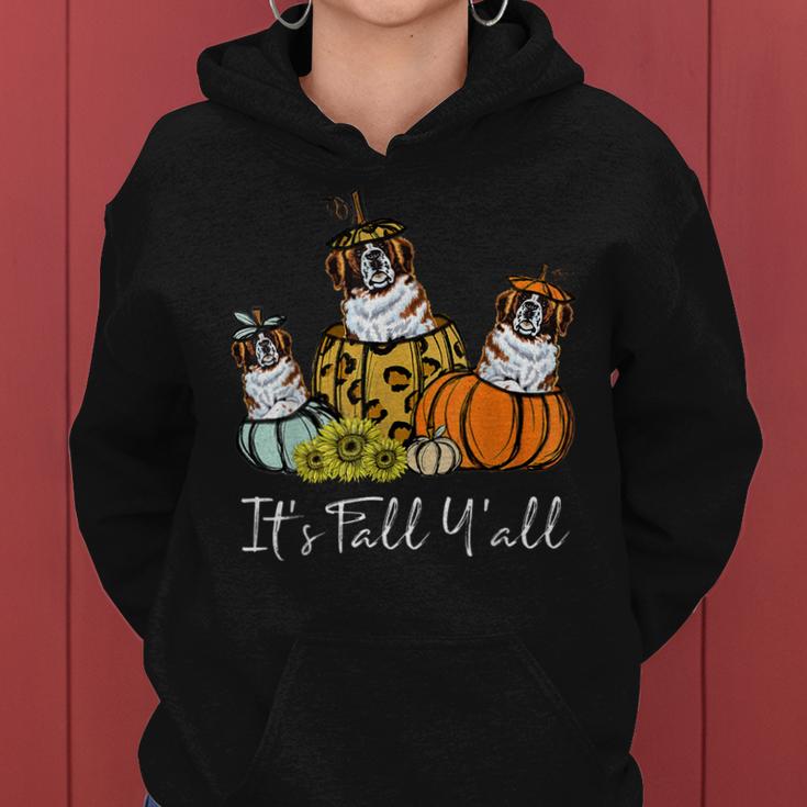 Its Fall Yall Saint Bernard Dog Leopard Pumpkin Autumn  Women Hoodie