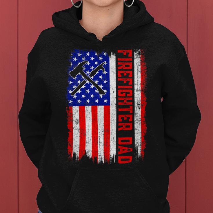 Firefighter Retro American Flag Firefighter Dad Jobs Fathers Day Women Hoodie