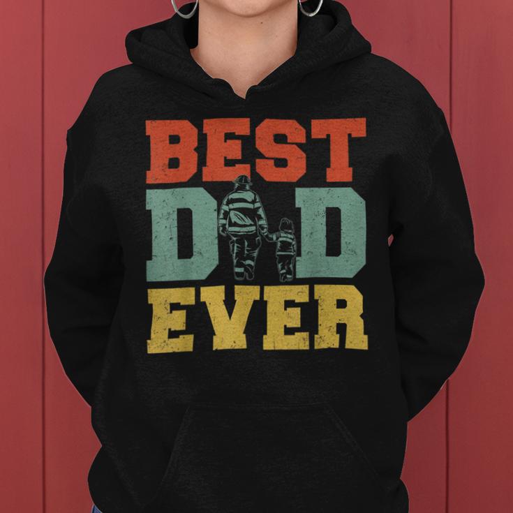 Firefighter Retro Best Dad Ever Firefighter Daddy Happy Fathers Day V2 Women Hoodie