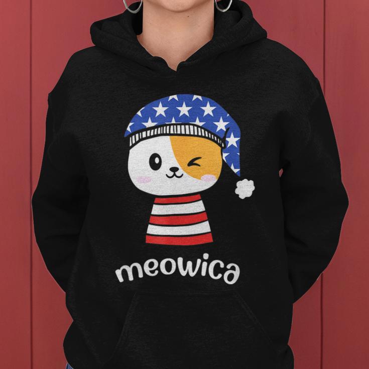 4Th Of July Cat Meowica Independence Day Patriot Usa Flag Women Hoodie