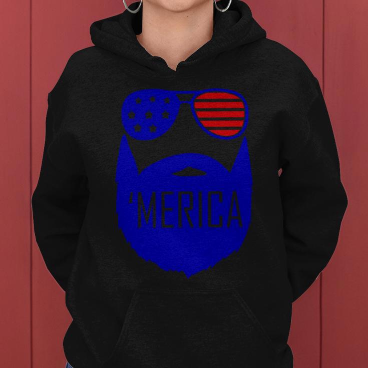 4Th Of July Merica Bearded Glasses Proud American Women Hoodie