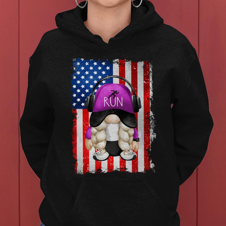 4Th Of July Running Gnome For Women Patriotic American Flag Gift Women Hoodie