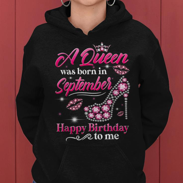 A Queen Was Born In September Birthday To Me Diamond Crown Women Hoodie Graphic Print Hooded Sweatshirt