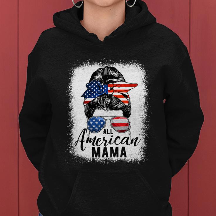 All American Mama Proud Mom Messy Bun Patriotic 4Th Of July Women Hoodie