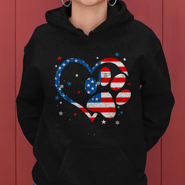 American Flag Patriotic Dog & Cat Paw Print 4Th Of July Women Hoodie