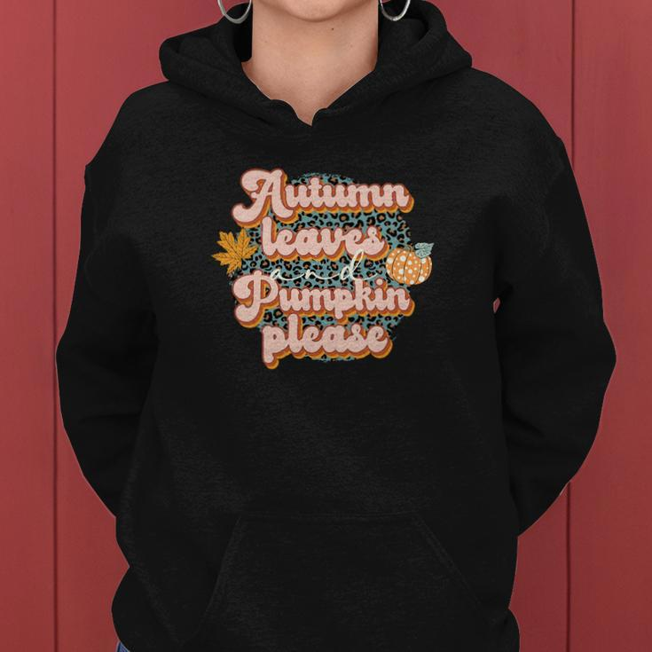 Autumn Leaves Pumpkin Please Leopard Plaid Fall Women Hoodie Graphic Print Hooded Sweatshirt