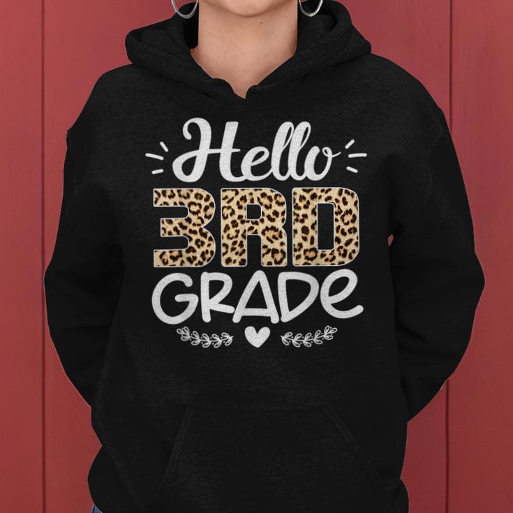 Back To School Hello 3Rd Grade Third Grade Leopard Teacher Women Hoodie