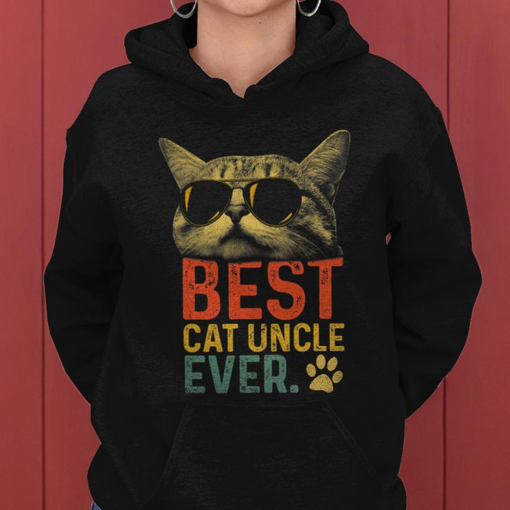 Best Cat Uncle Ever Vintage Cat Lover Cool Sunglasses Funny Women Hoodie