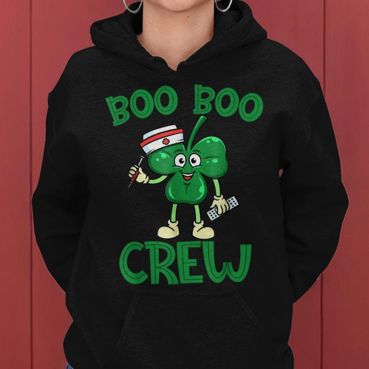 Boo Boo Crew Nurse St Patricks Day Lucky Shamrock Nurse Women Hoodie Graphic Print Hooded Sweatshirt