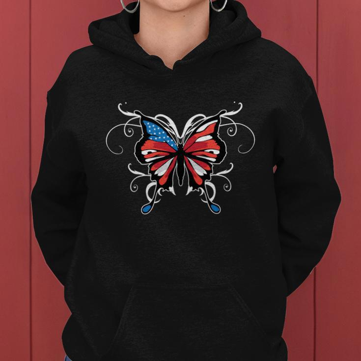 Butterfly Usa Flag Cute 4Th Of July Funny American Girl Gift Cool Gift Women Hoodie