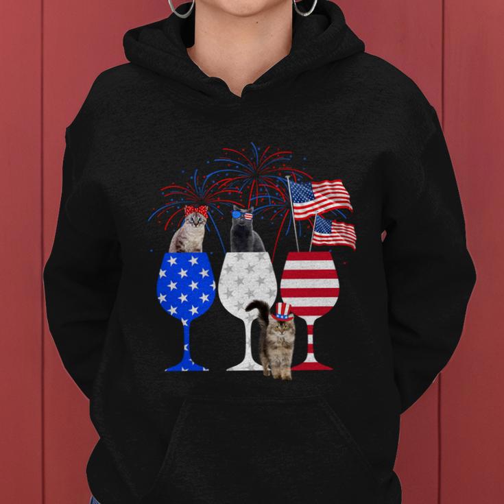 Cat 4Th Of July Costume Red White Blue Wine Glasses Funny Women Hoodie