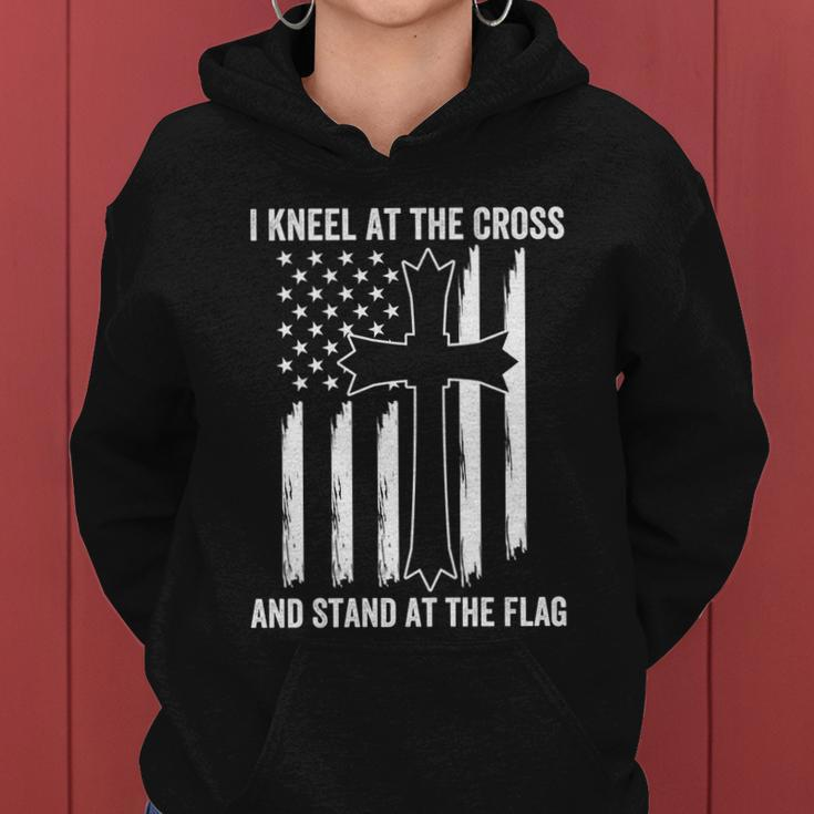 Christian I Kneel At The Cross And Stand At The Flag Gift Women Hoodie
