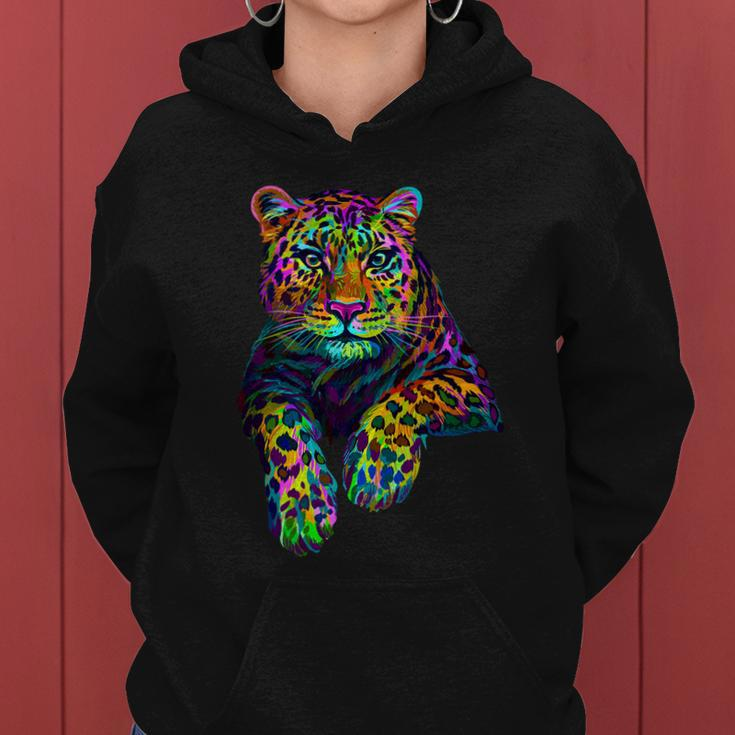 Colorful Neon Leopard Jaguar Portrait Tshirt Women Hoodie