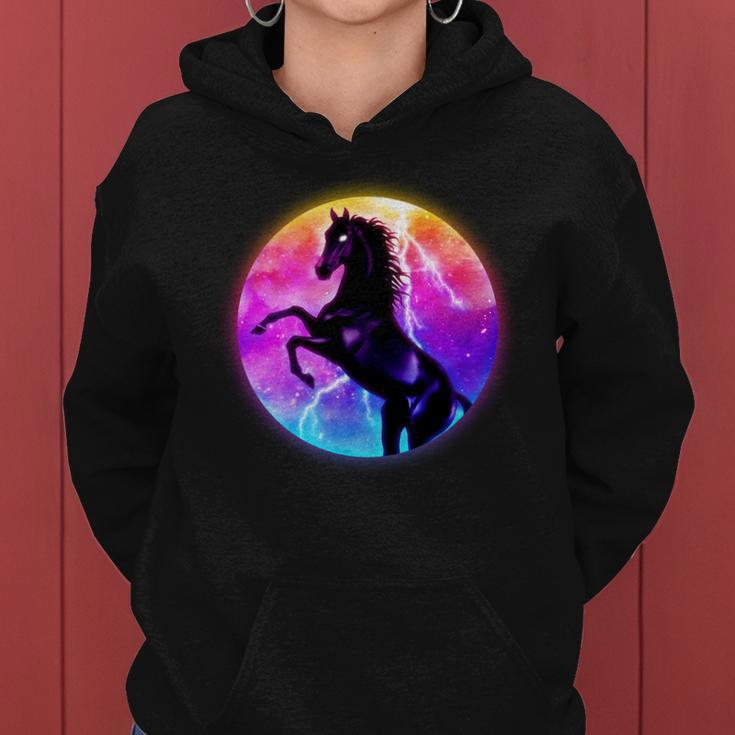 Colorful Retro 80S Eighties Lightning Galaxy Horse Women Hoodie