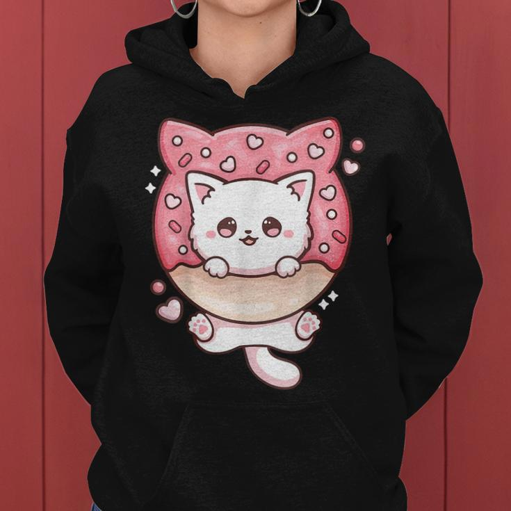 Cute Kawaii Cats Donut Anime Lover Otaku Funny Cats Japanese Women Hoodie Graphic Print Hooded Sweatshirt