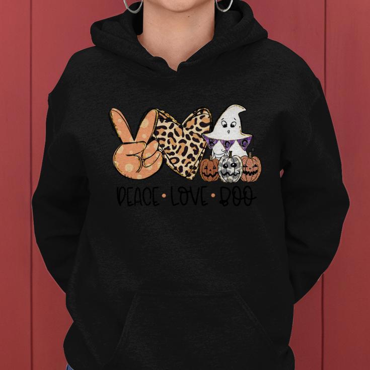 Deace Love Boo Pumpkin Ghost Halloween Quote Women Hoodie