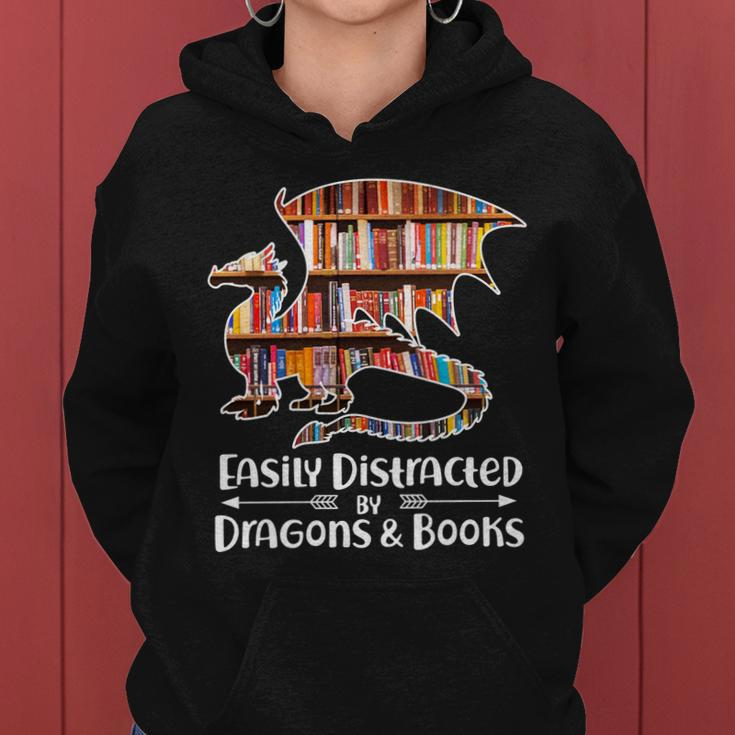 Easily Distracted By Dragons And Books V2 Women Hoodie
