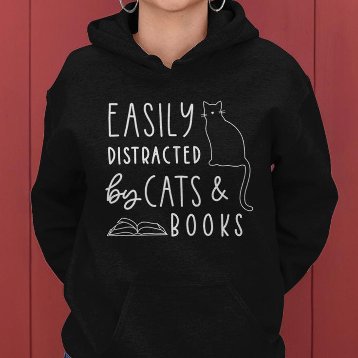 Easily Distracted Cats And Books Funny Gift For Cat Lovers Gift Women Hoodie