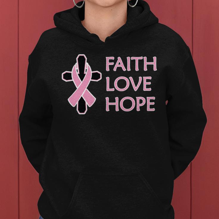 Faith Love Hope Breast Cancer Ribbon Cross Women Hoodie