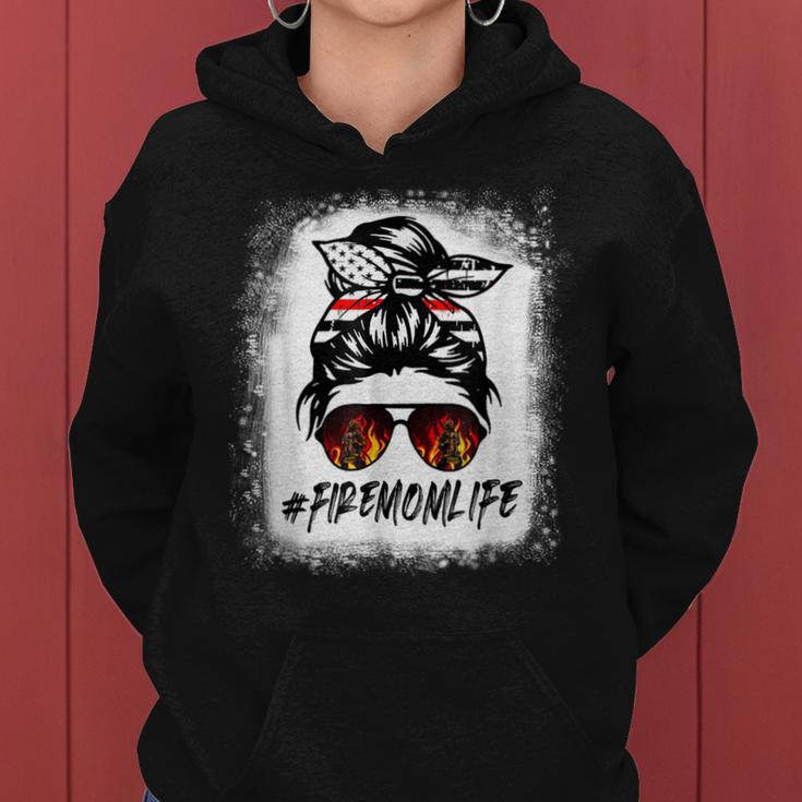 Firefighter Proud Firefighter Mom Messy Bun American Flag 4Th Of July V2 Women Hoodie