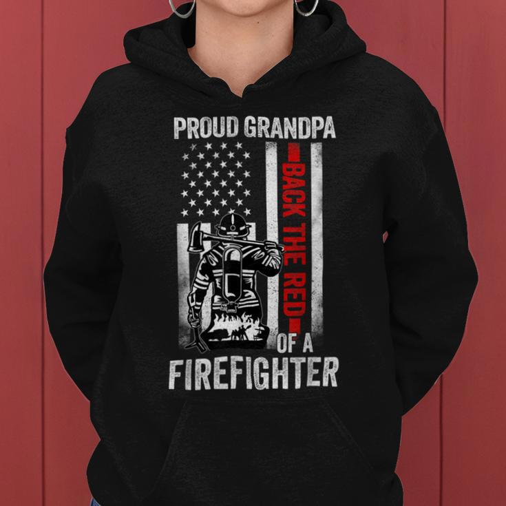 Firefighter Proud Grandpa Of A Firefighter Back The Red American Flag Women Hoodie