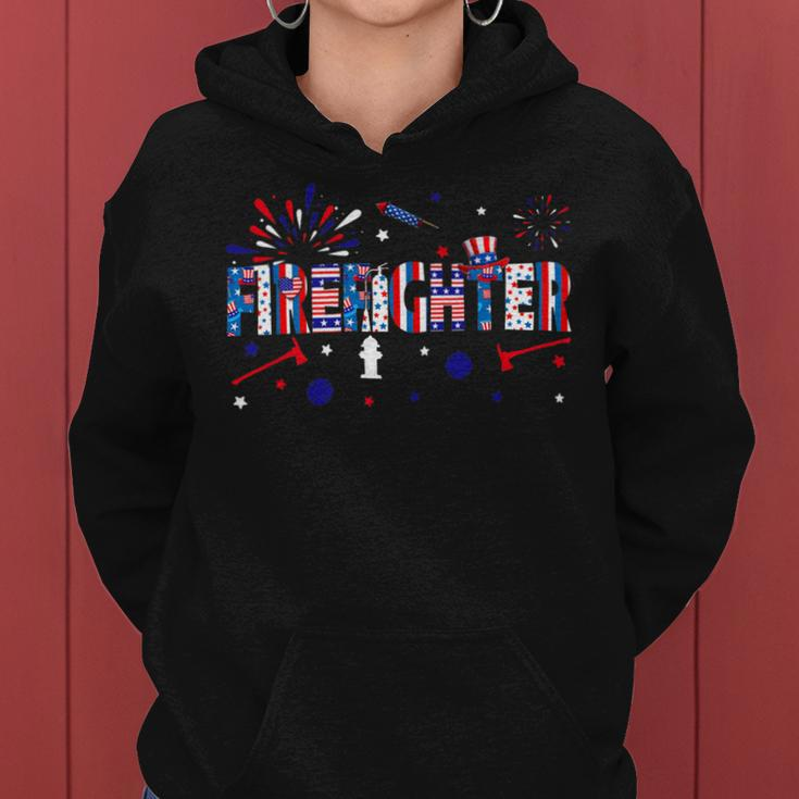Firefighter Retro American Flag Firefighter Jobs 4Th Of July Fathers Day V2 Women Hoodie
