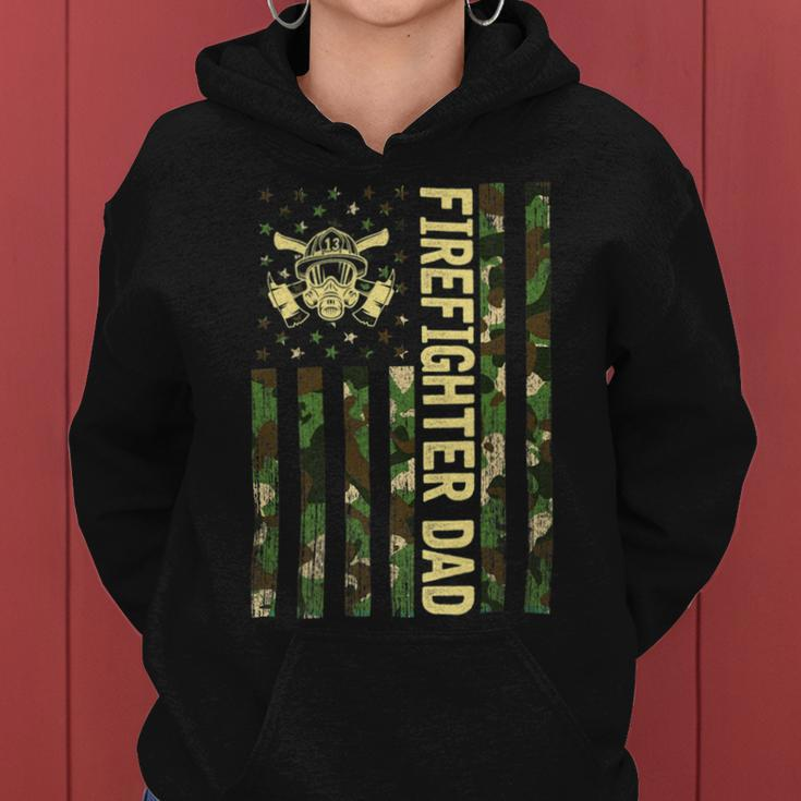 Firefighter Retro Camouflage Usa Flag Firefighter Dad Fathers Day V2 Women Hoodie