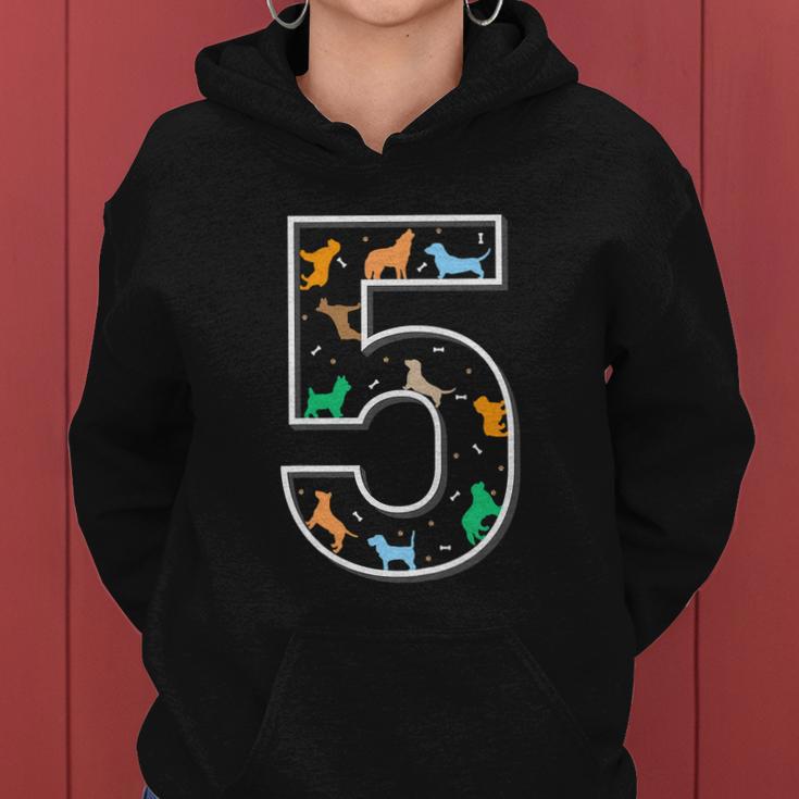 Funny Fifth Birthday Puppy 5 Year Old Birthday Dog Women Hoodie