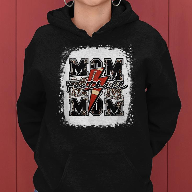 Funny Football Mom Retro Lightning Bolt Leopard Game Day Women Hoodie Graphic Print Hooded Sweatshirt