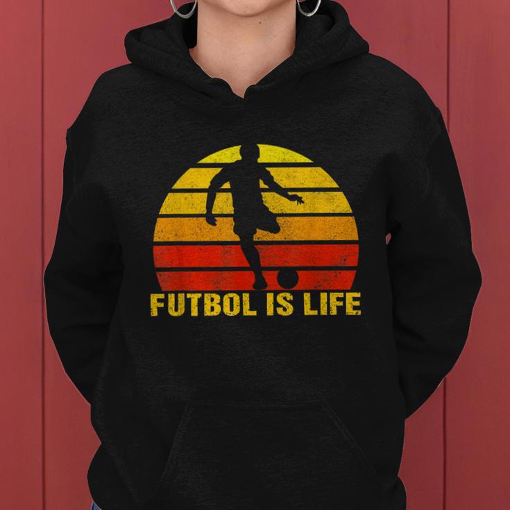 Futbol Is Life Vintage Soccer Player Sports Futbol Women Hoodie