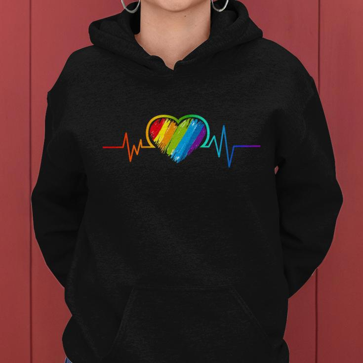 Gay Pride Rainbow Heartbeat Pulse Women Hoodie