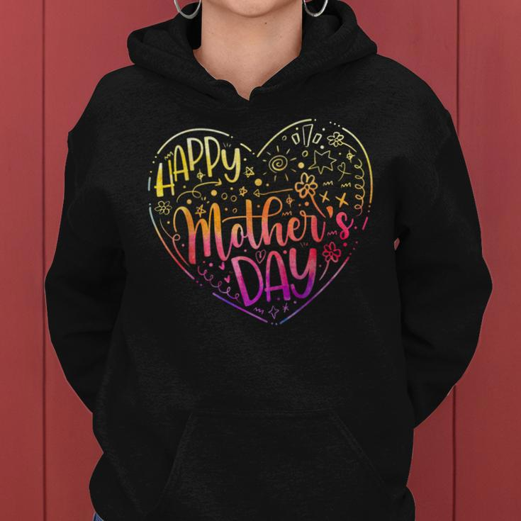 Happy Mothers Day With Tie-Dye Heart Mothers Day Women Hoodie Graphic Print Hooded Sweatshirt