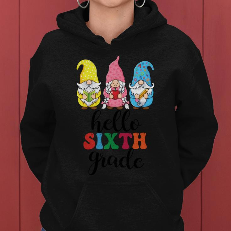Hello Six Grade School Gnome Teacher Students Graphic Plus Size Shirt Women Hoodie