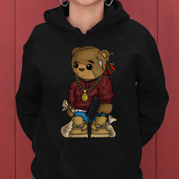 Hip Hop Teddy Bear With Gun Get Money Rap Music Lover Gift Women Hoodie