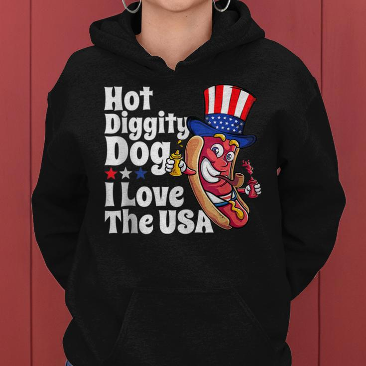Hot Diggity Dog I Love The Usa Funny 4Th Of July Party Women Hoodie