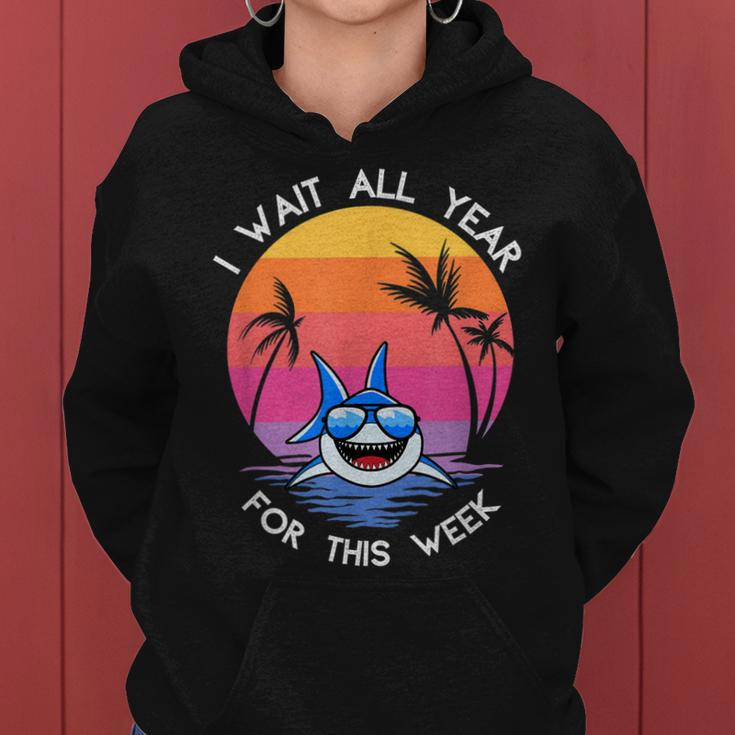 I Wait All Year For This Week Funny Shark Retro Vintage Women Hoodie