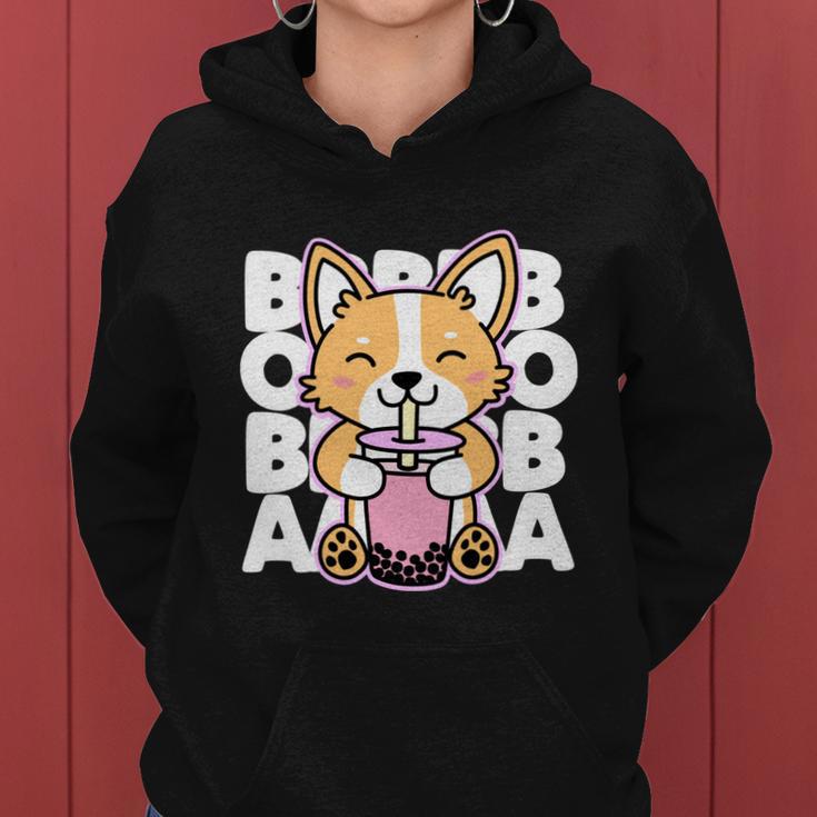 Kawaii Boba Cute Anime Dog Corgi Kawaii Tea Drjnk Dark Women Hoodie