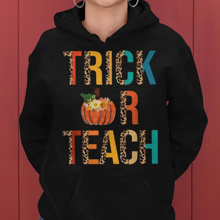 Leopard Trick Or Teach Pumpkin Teacher Halloween Costume Women Hoodie