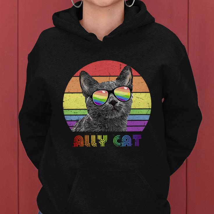 Lgbtq Ally Cat Rainbow Gay Pride Flag Lgbt Funny Gift V2 Women Hoodie