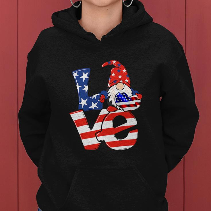 Love Gnome American Flag Funny 4Th Of July Women Hoodie
