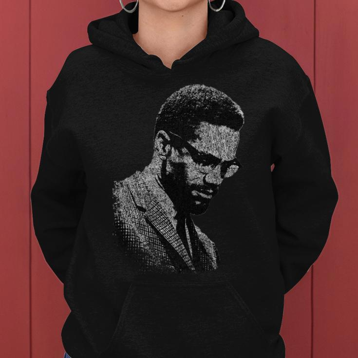 Malcolm X Black And White Portrait Women Hoodie