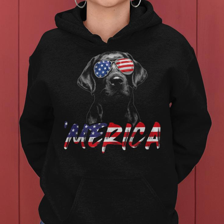 Merica Black Labrador 4Th Of July American Flag Lab Dog Women Hoodie