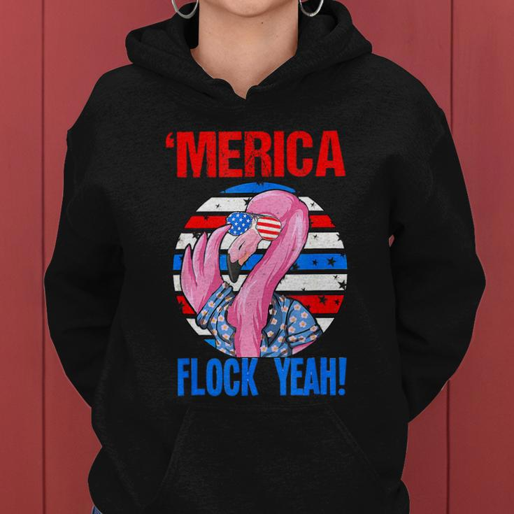 Merica Flock Yeah 4Th July Funny Patriotic Flamingo Women Hoodie