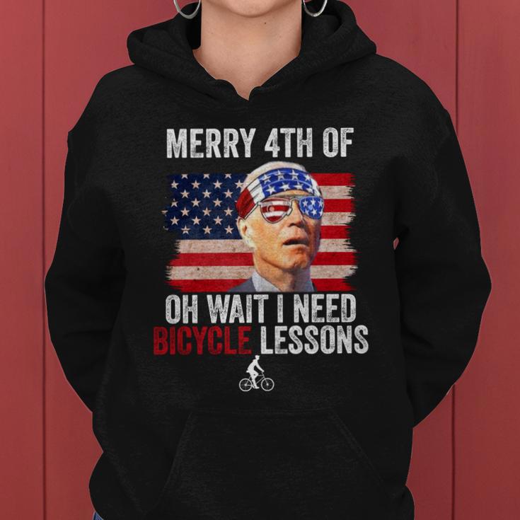 Merry 4Th Of July Biden Bike Bicycle Falls Off Funny Women Hoodie