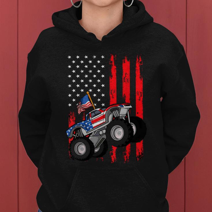Monster Truck American Flag Racing Usa Patriotic Women Hoodie