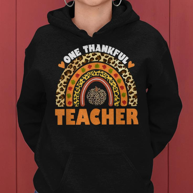One Thankful Teacher Leopard Rainbow Pumpkin Thanksgiving V2 Women Hoodie