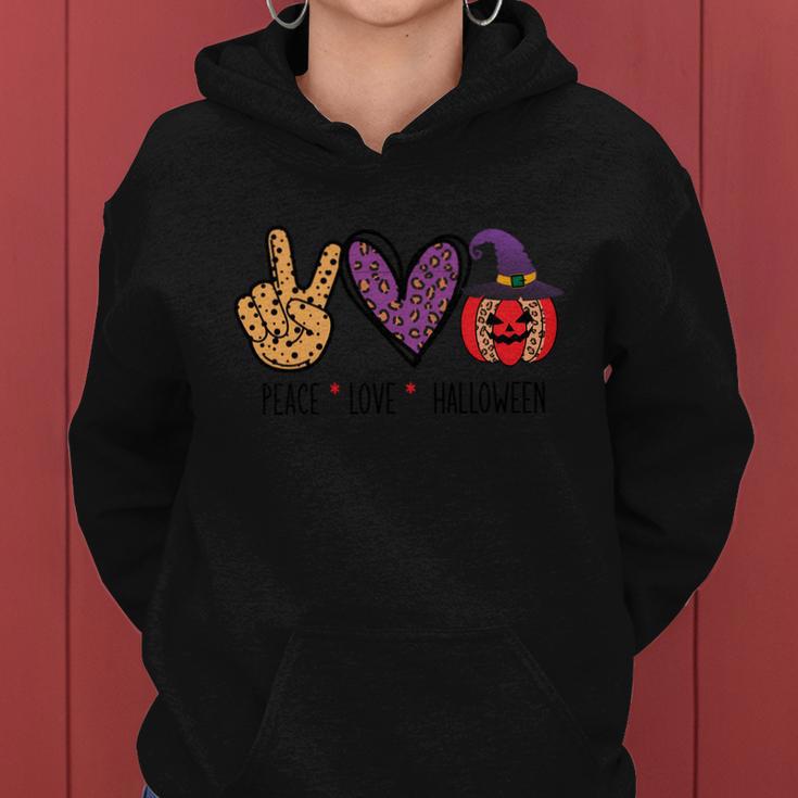 Peace Love Halloween Funny Halloween Quote Women Hoodie